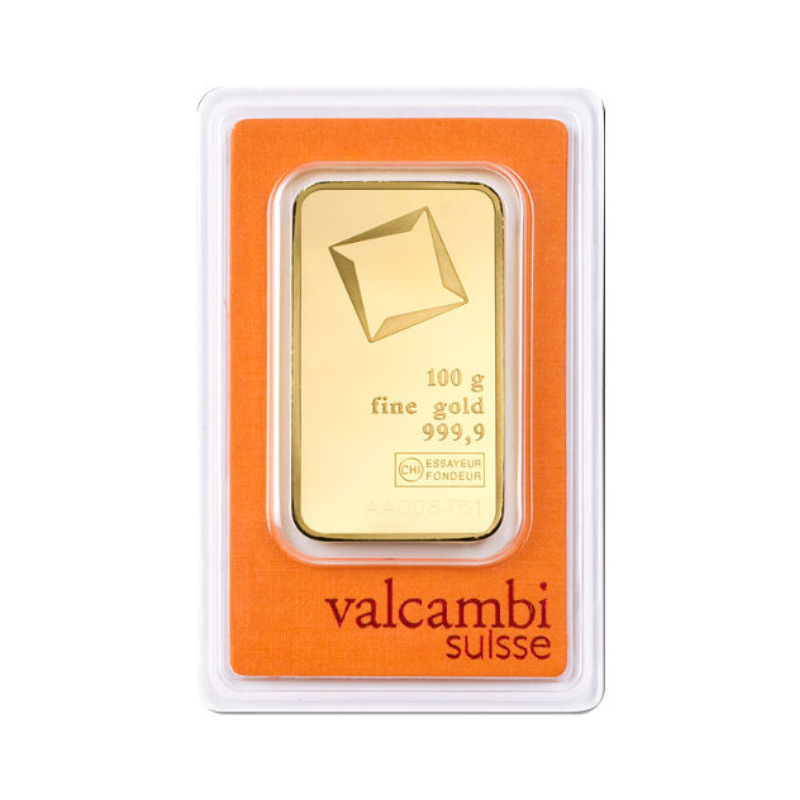100g Valcambi 999.9 kuldplaat