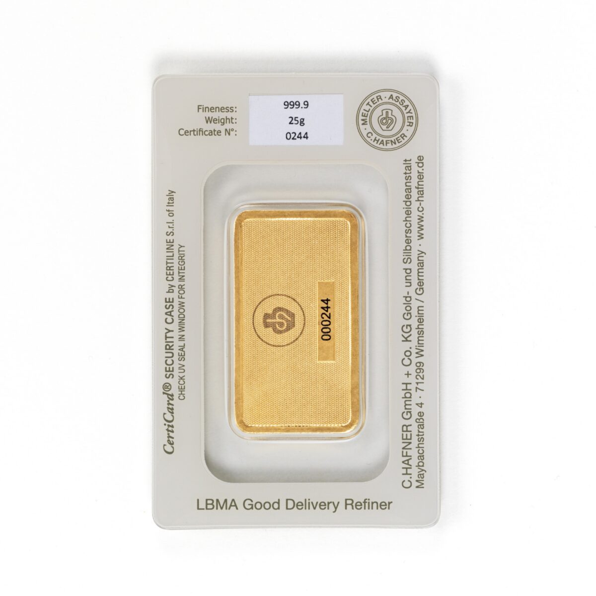 25g C.Hafner 999.9 kuldplaat