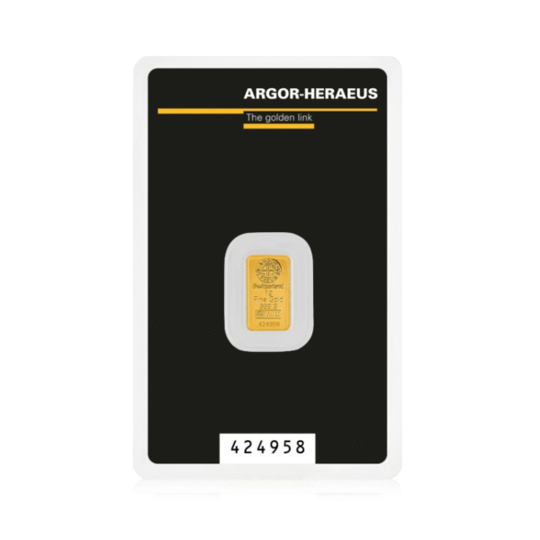 1g Argor-Heraeus 999.9 kuldplaat