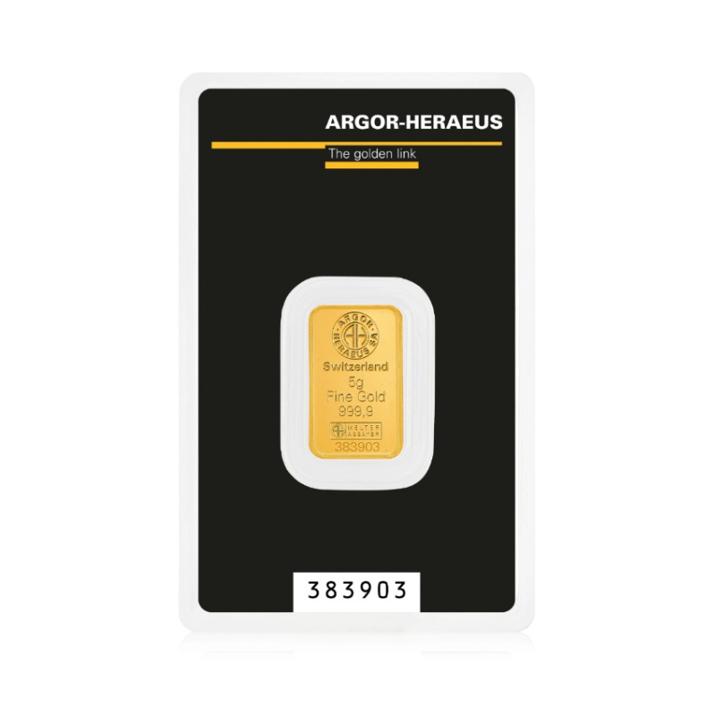 5g Argor-Heraeus 999.9 kuldplaat